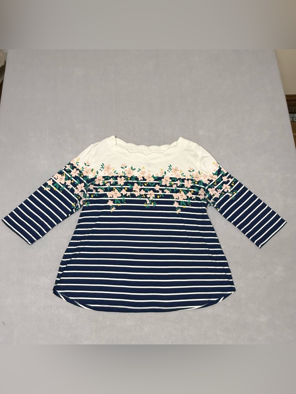 Croft & Barrow women Floral Striped Top 2XL Cottagecore Whimsical Boho Preppy